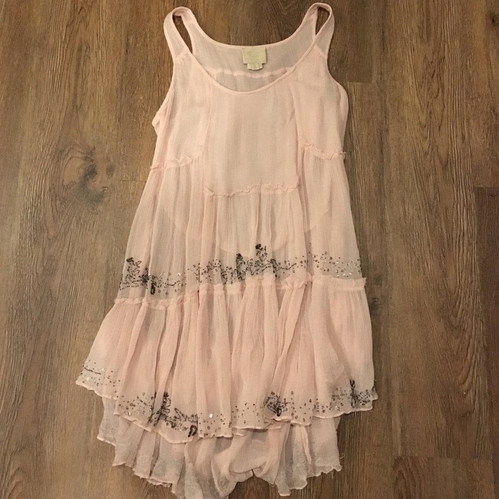 Anthropologie light pink beaded top